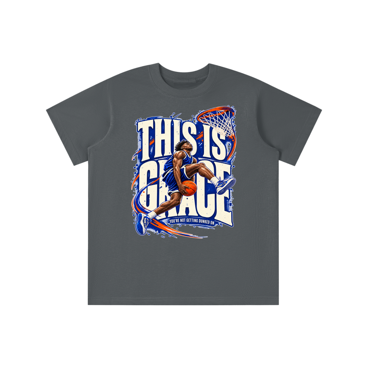 THIS IS GRACE YOU'RE NO GETTING DUNKED ON ( MARK 1:15 IS ON HIS SHOES ) youth T-shirt