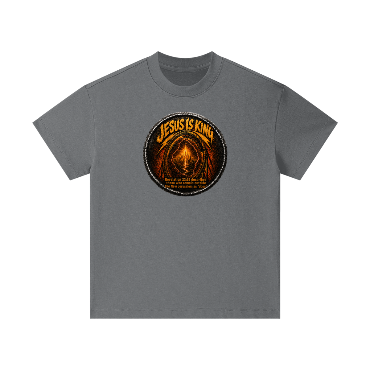 Jesus is king Revelation 22:15 describes those who remain outside the new Jerusalem as "dogs" Kids T-Shirt