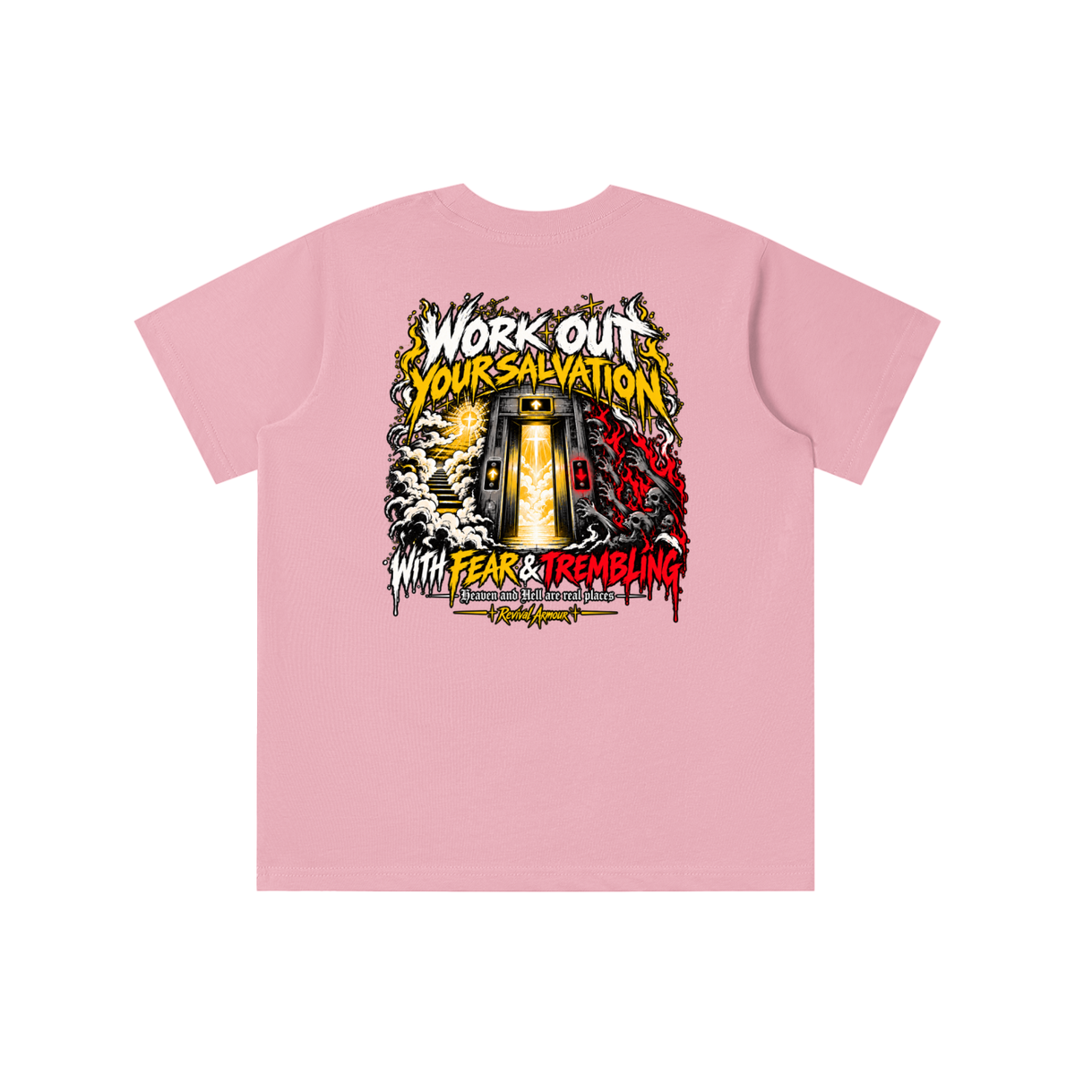 THE WAGE OF SIN IS DEATH WORKOUT YOUR SALVATION WITH FEAR & TREMBLING youth T-shirt
