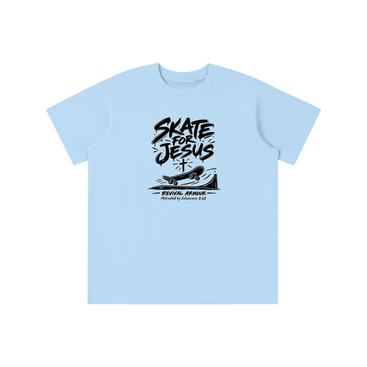 SKATE FOR JESUS REVIVAL ARMOUR Motivated by Colossians 3:23 youth T-shirt