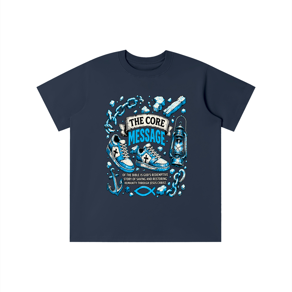 the core message of the bible is God's redemptive story of saving and restoring humanity through Jesus Christ. youth T-shirt