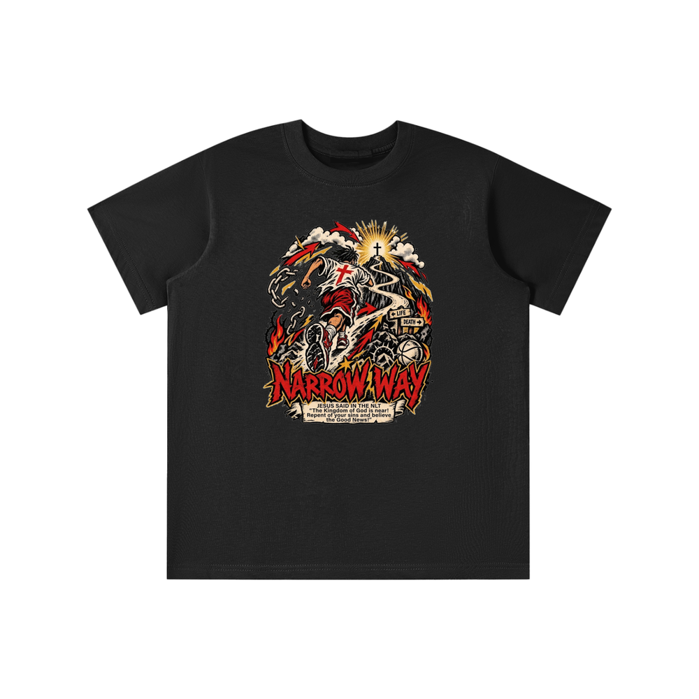 NARROW WAY JESUS SAID IN NLT "The kingdom of God is near! Repent of your sins and believe the Good News!" youth T-shirt