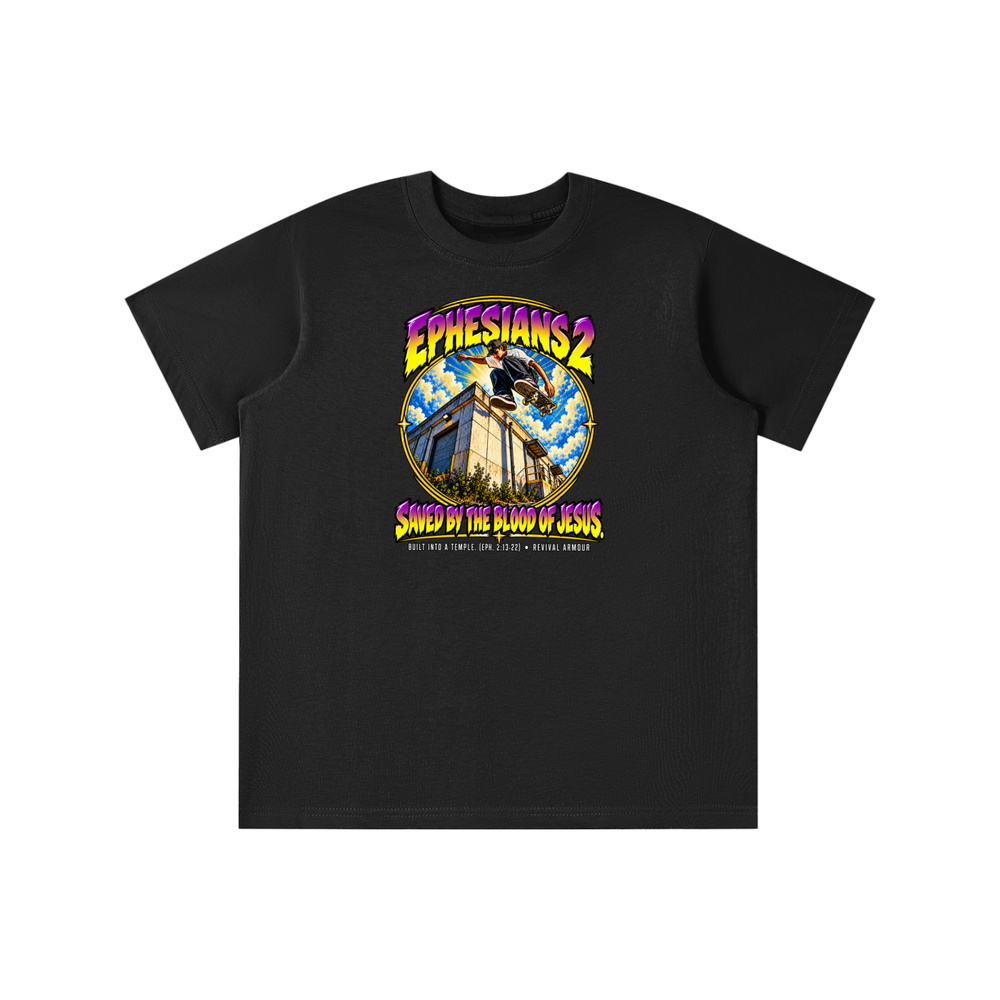 EPHESIANS 2 SAVED BY THE BLOOD OF JESUS BUILT INTO A TEMPLE. (EPH. 2:13-22) youth T-shirt