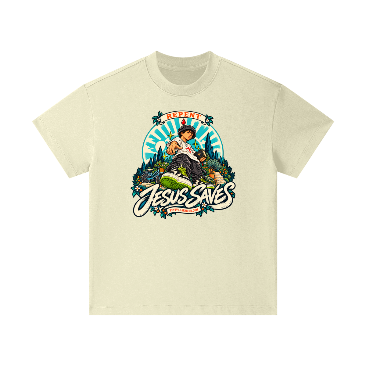 REPENT JESUS SAVES REVIVALARMOUR.COM Kids T-Shirt