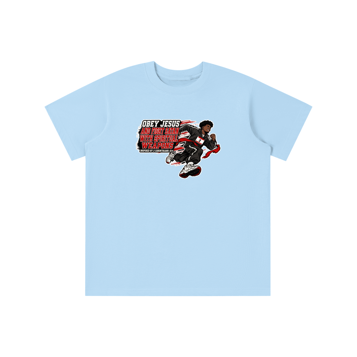 OBEY JESUS AND FIGHT SATAN WITH SPIRITUAL WEAPONS INSPIRED BY 2 CORINTHIANS 10:4 youth T-shirt