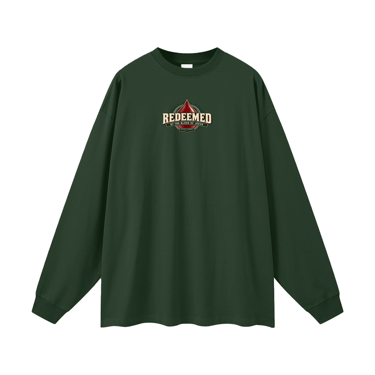 REDEEMED BY THE BLOOD OF JESUS -REVIVAL ARMOUR- -EPHESIANS 1:7- Long Sleeve T-Shirt