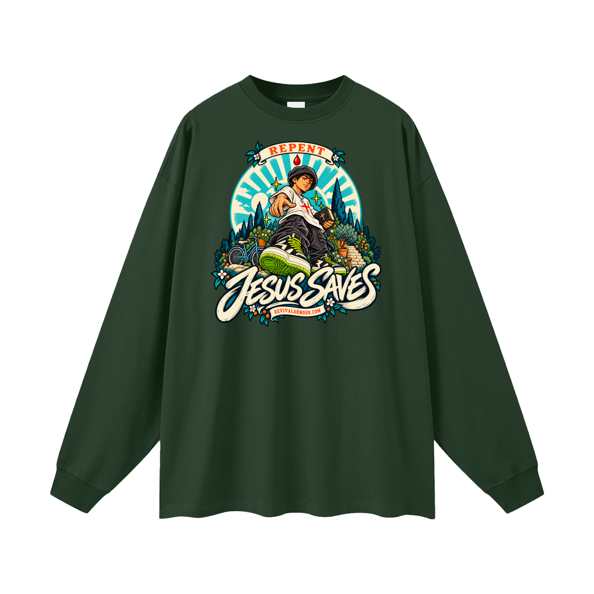 REPENT JESUS SAVES REVIVALARMOUR.COM Long Sleeve T-Shirt