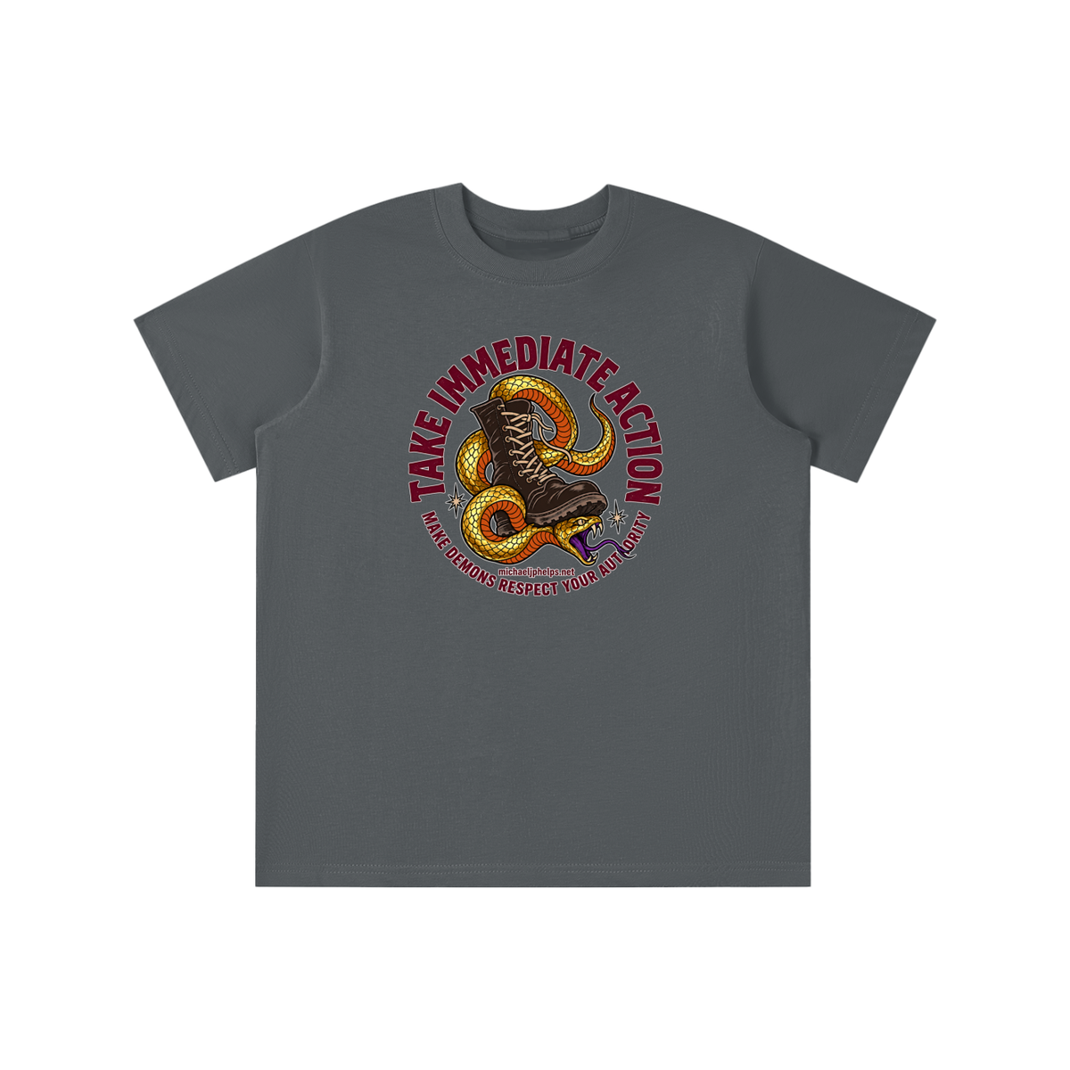 TAKE IMMEDIATE ACTION MAKE DEMONS RESPECT YOUR AUTHORITY michaeljphelps.net youth T-shirt