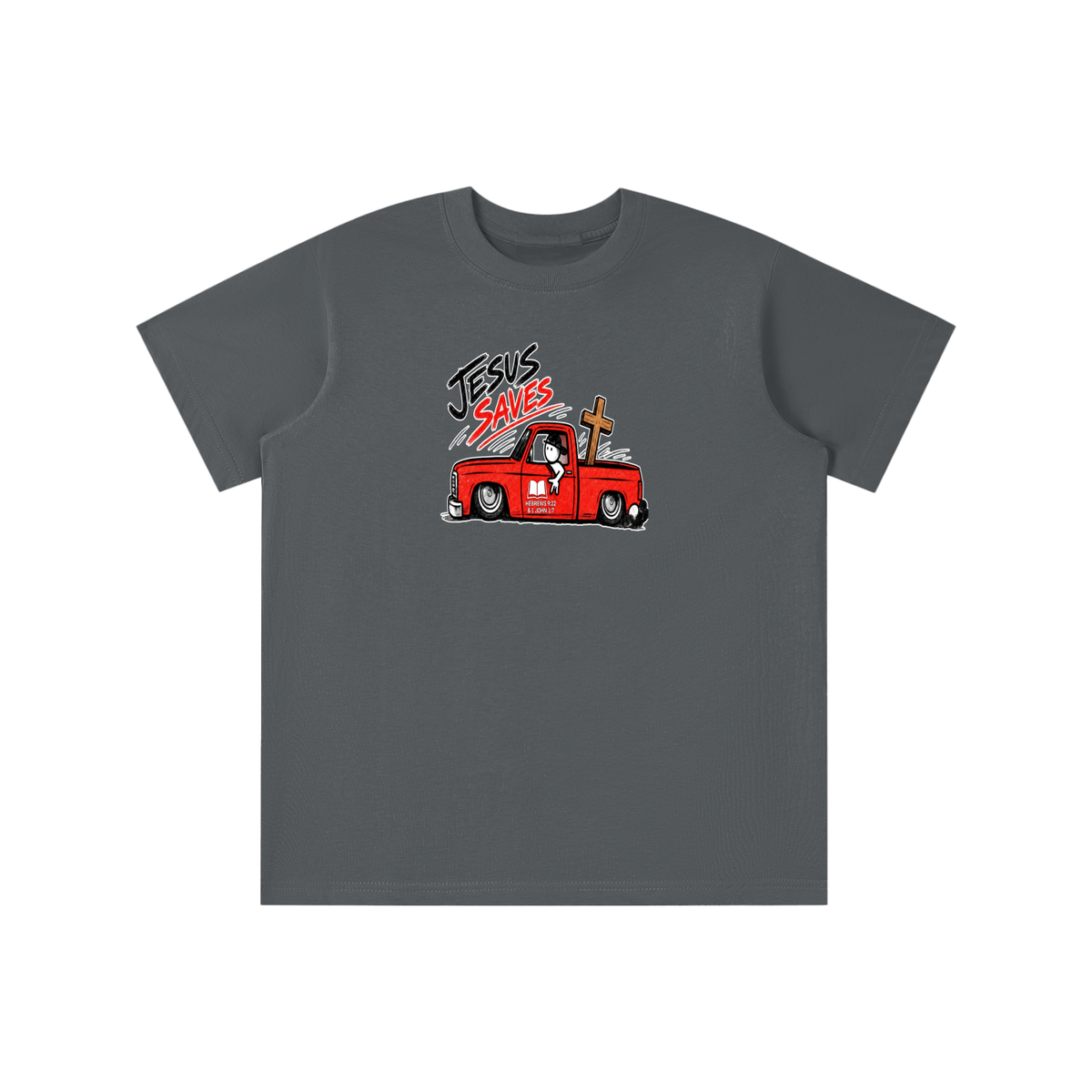 JESUS SAVES BOOK HEBREWS 9:22 & 1 JOHN 1:7 youth T-shirt