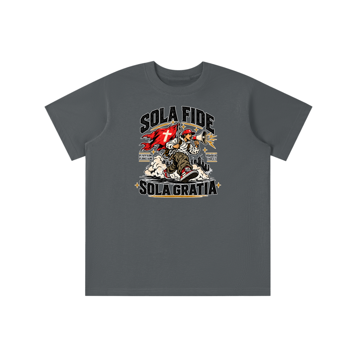 "Sola Fide / Sola Gratia" – Latin for "Faith Alone / Grace Alone." youth T-shirt