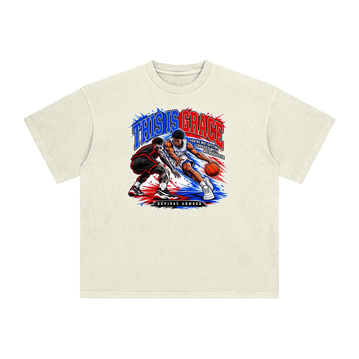 THIS IS GRACE YOU'RE NOT GETTING CROSSED WITH A CROSSOVER ( MARK 1:15 IS ON HIS SHOES TOO ) T-Shirt