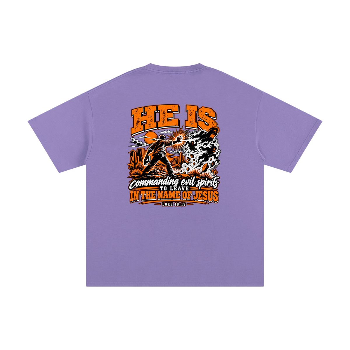 THE WEAPONS OF OUR WARFARE ARE NOT CARNAL HE IS COMMANDING EVIL SPIRITS TO LEAVE IN THE NAME OF JESUS - LUKE 10:19 - T-Shirt