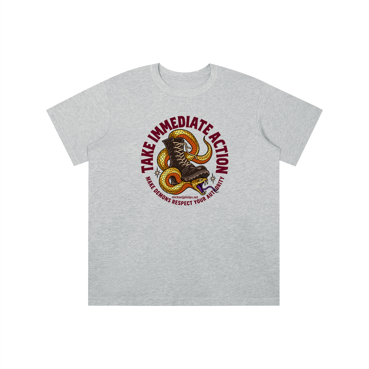 TAKE IMMEDIATE ACTION MAKE DEMONS RESPECT YOUR AUTHORITY michaeljphelps.net youth T-shirt