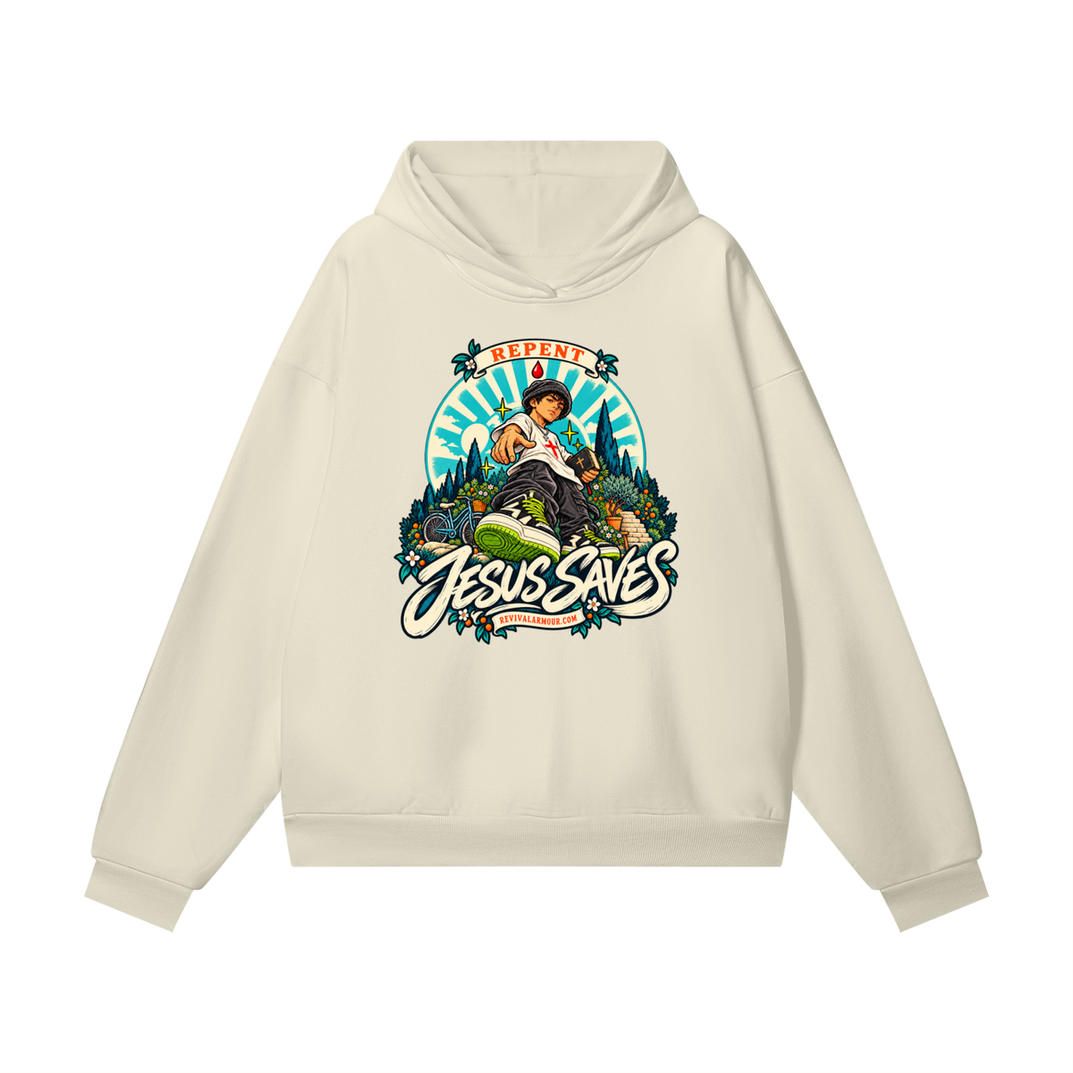 REPENT JESUS SAVES REVIVALARMOUR.COM Hidden Pocket Hoodie