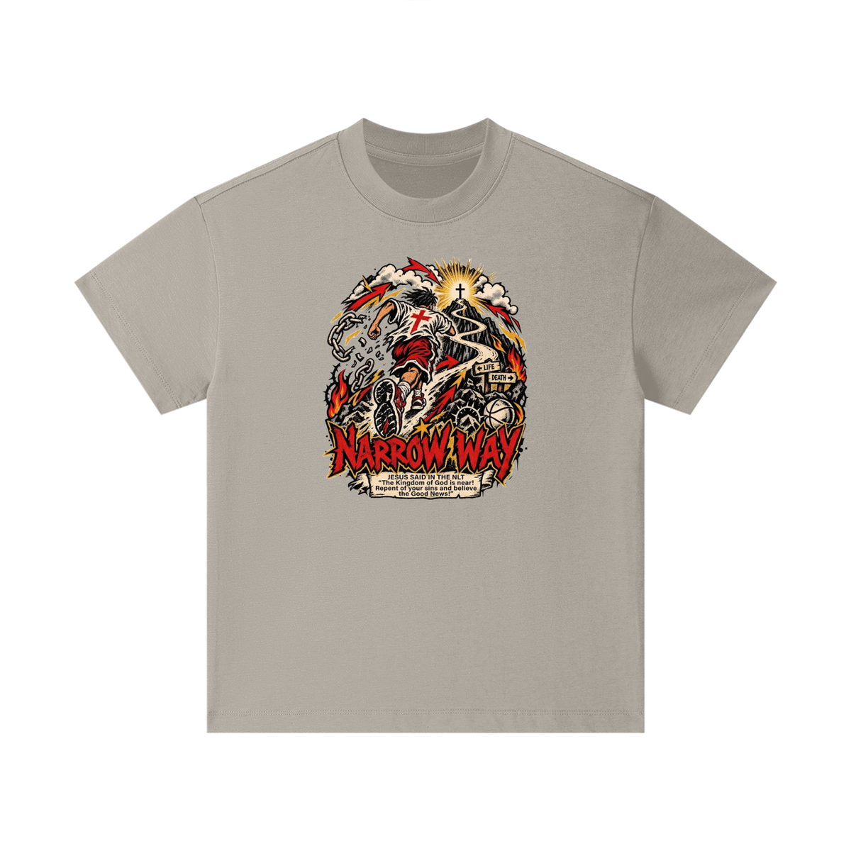 NARROW WAY JESUS SAID IN NLT "The kingdom of God is near! Repent of your sins and believe the Good News!" Kids T-Shirt