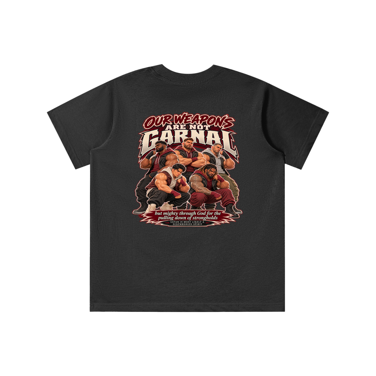 HUMANS ARE STUPID (Jeremiah 4:22) OUR WEAPONS ARE NOT CARNAL but mighty through God for the pulling down of strongholds SATAN IS MOST LIKELY A DISEMBODIED SPIRIT youth T-shirt