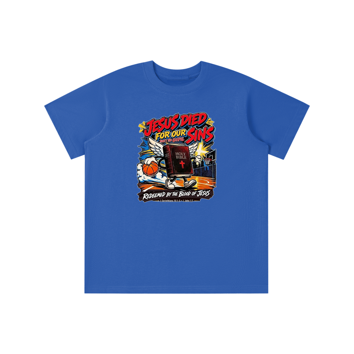 Jesus died for our sins that's the gospel redeemed by the blood of Jesus 1 Corinthians 15:1-3 . 1 John 1:7 youth T-shirt