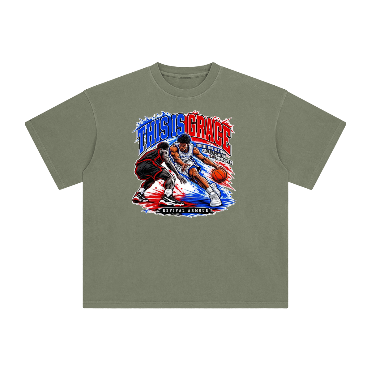 THIS IS GRACE YOU'RE NOT GETTING CROSSED WITH A CROSSOVER ( MARK 1:15 IS ON HIS SHOES TOO ) T-Shirt
