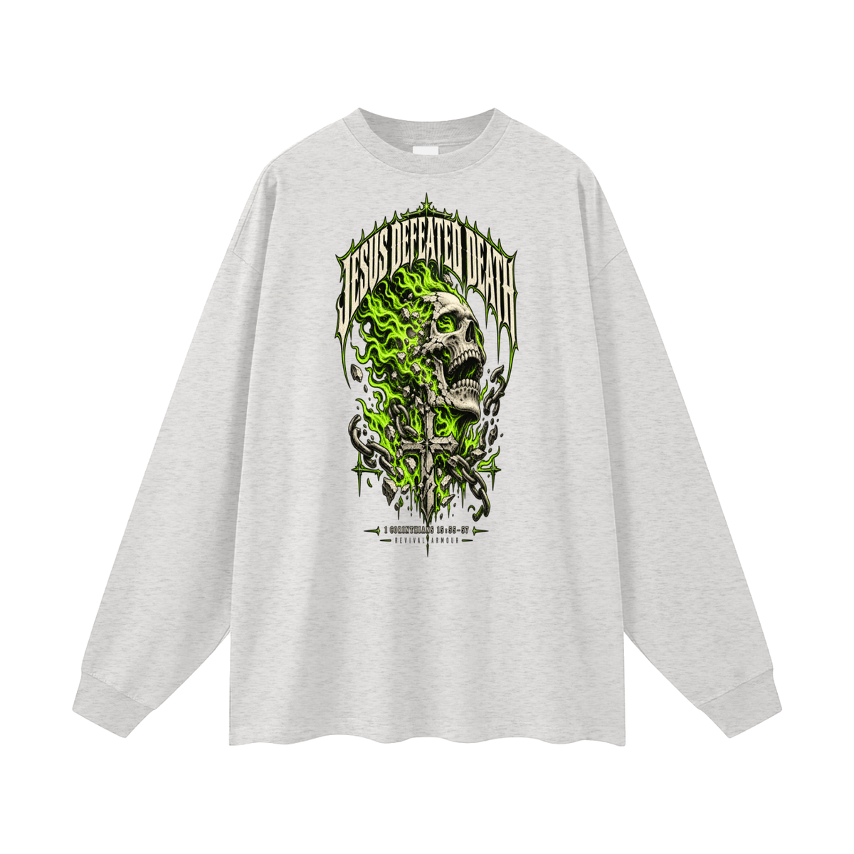 JESUS DEFEATED DEATH - 1 CORINTHIANS 15:55-57- Long Sleeve T-Shirt