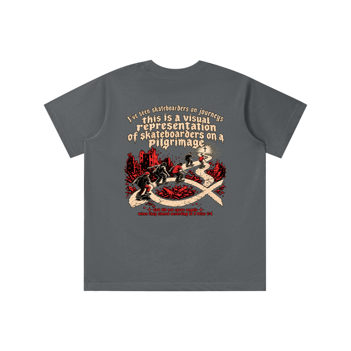 skateboarders on a pilgrimage youth T-shirt