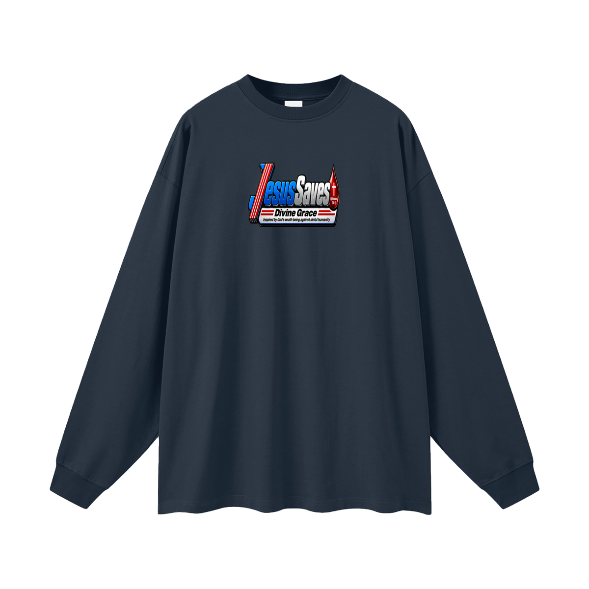 JESUS SVAES (EPHESIANS 2:8-9) DIVINE GRACE INSPIRED BY GOD'S WRATH BEING AGAINST SINFUL HUMANITY Long Sleeve T-Shirt