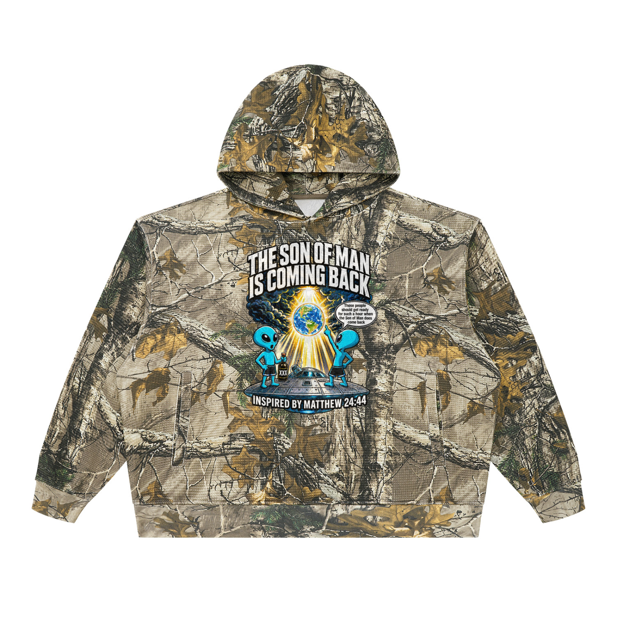 THE SON OF MAN IS COMING BACK Those people should get ready for such a hour when the Son of Man does come back INSPIRED BY MATTHEW 24:44 Camo Hoodie