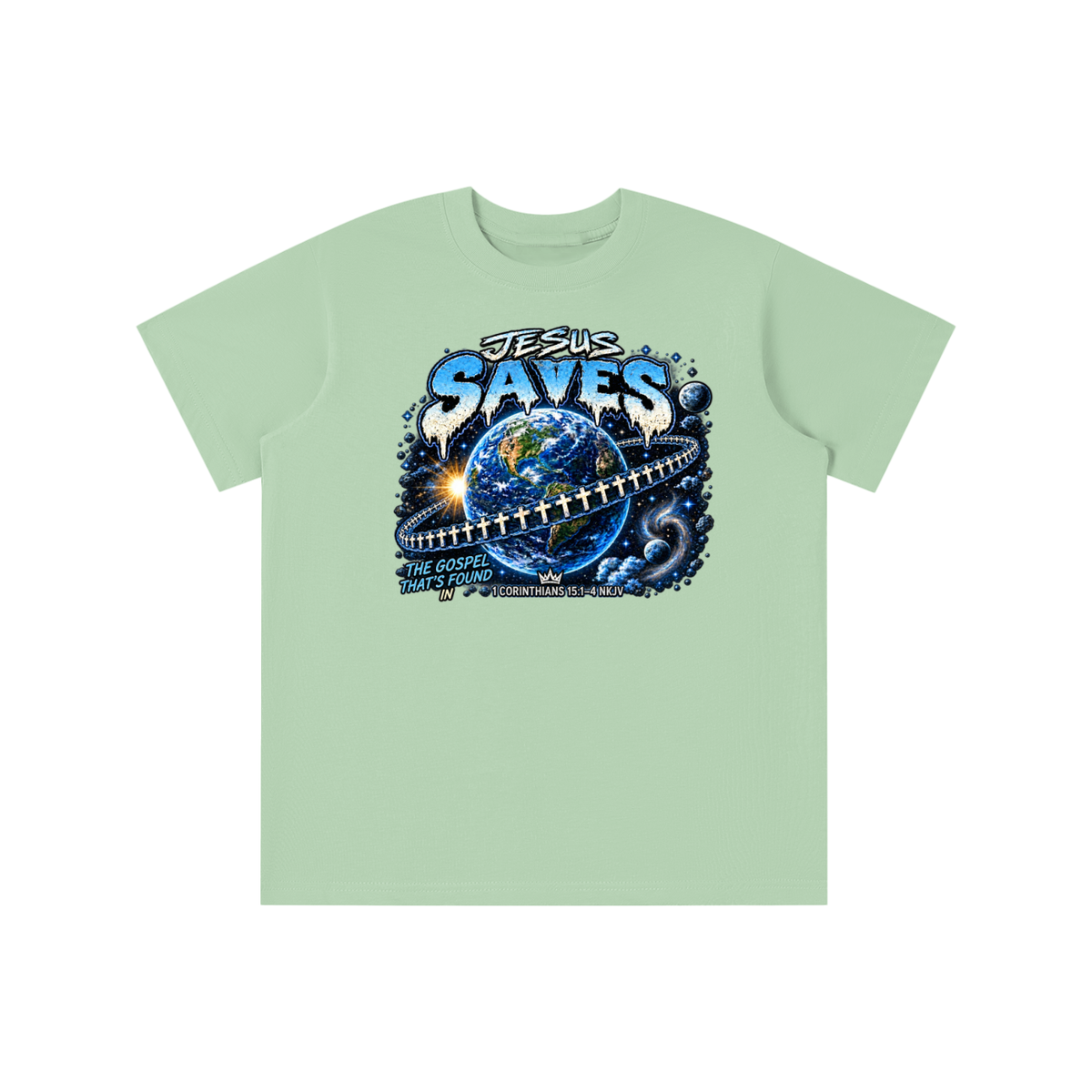 JESUS SAVES THE GOSPEL THAT'S FOUND IN 1 CORINTHIANS 15:1-4 NKJV youth T-shirt