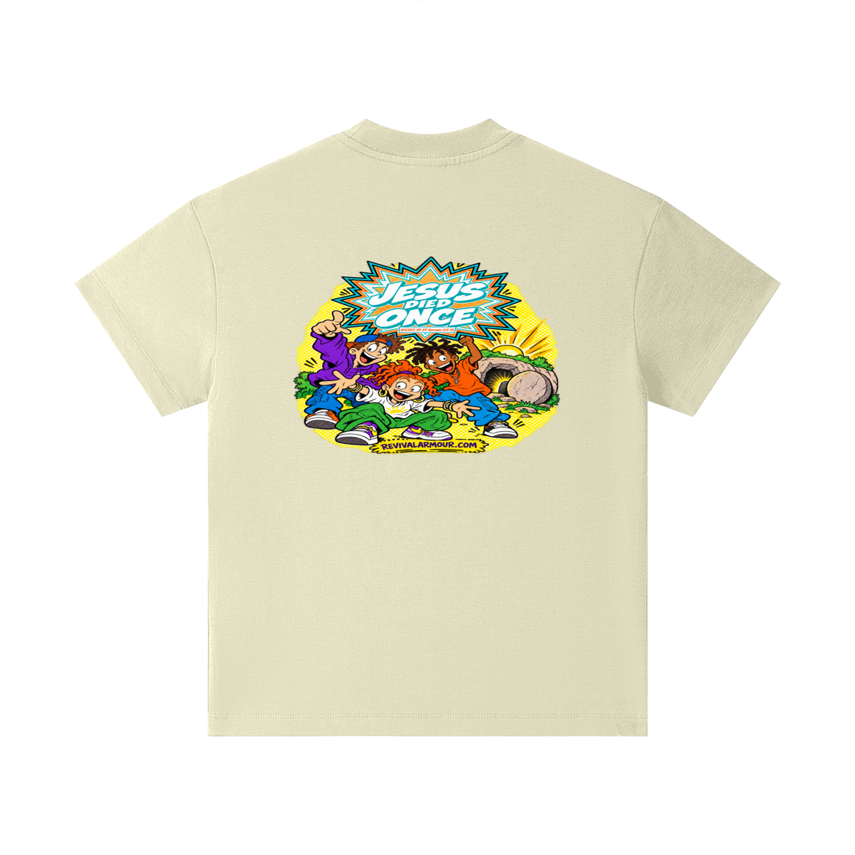 JESUS DIED ONCE BACKED UP BY Romans 6:9-10 Kids T-Shirt