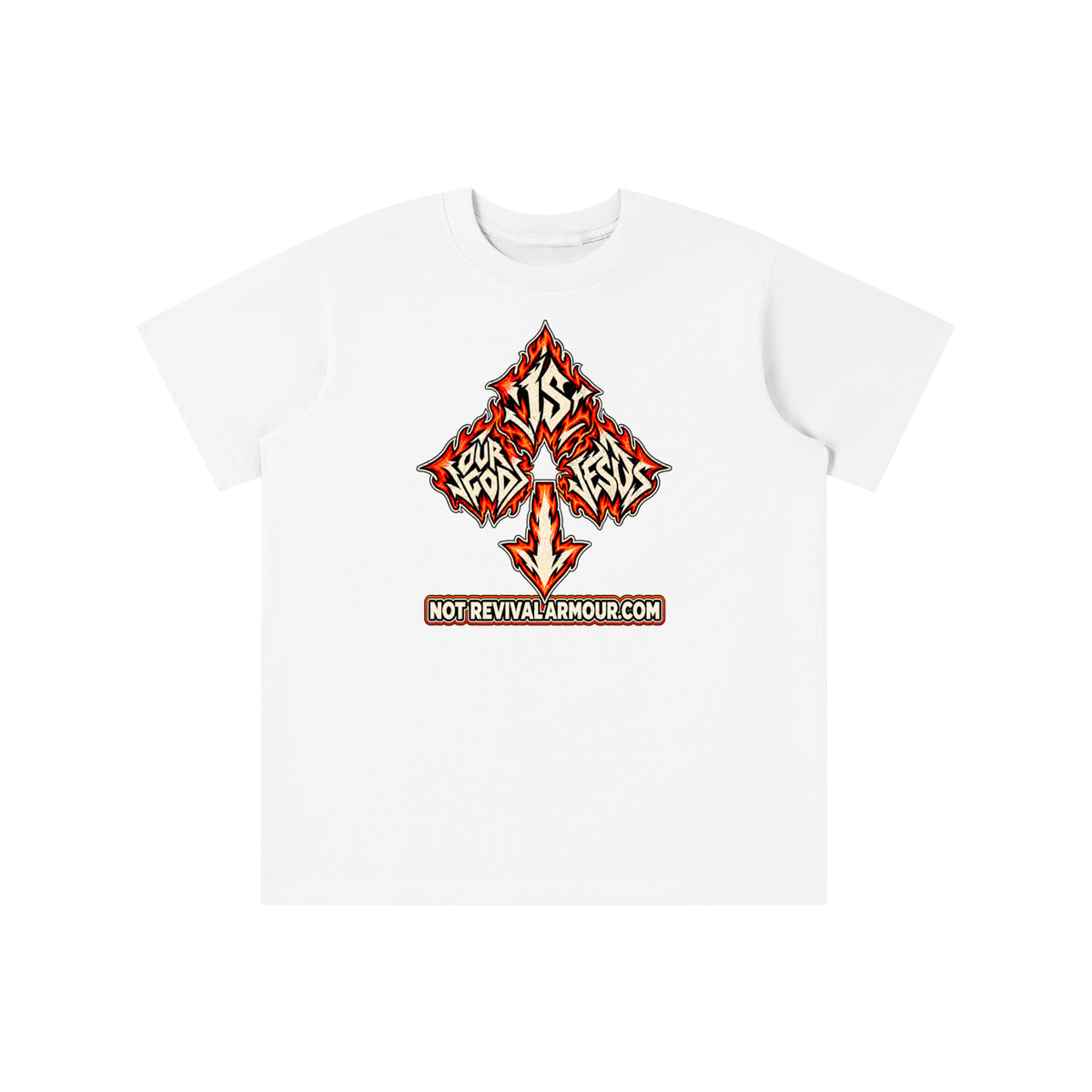 OUR GOD IS JESUS NOT REVIVALARMOUR.COM youth T-shirt