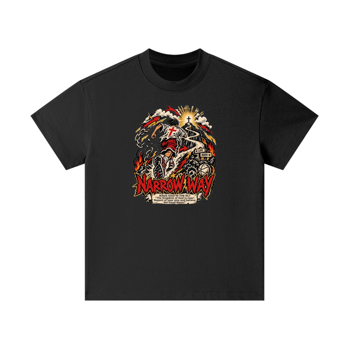 NARROW WAY JESUS SAID IN NLT "The kingdom of God is near! Repent of your sins and believe the Good News!" Kids T-Shirt