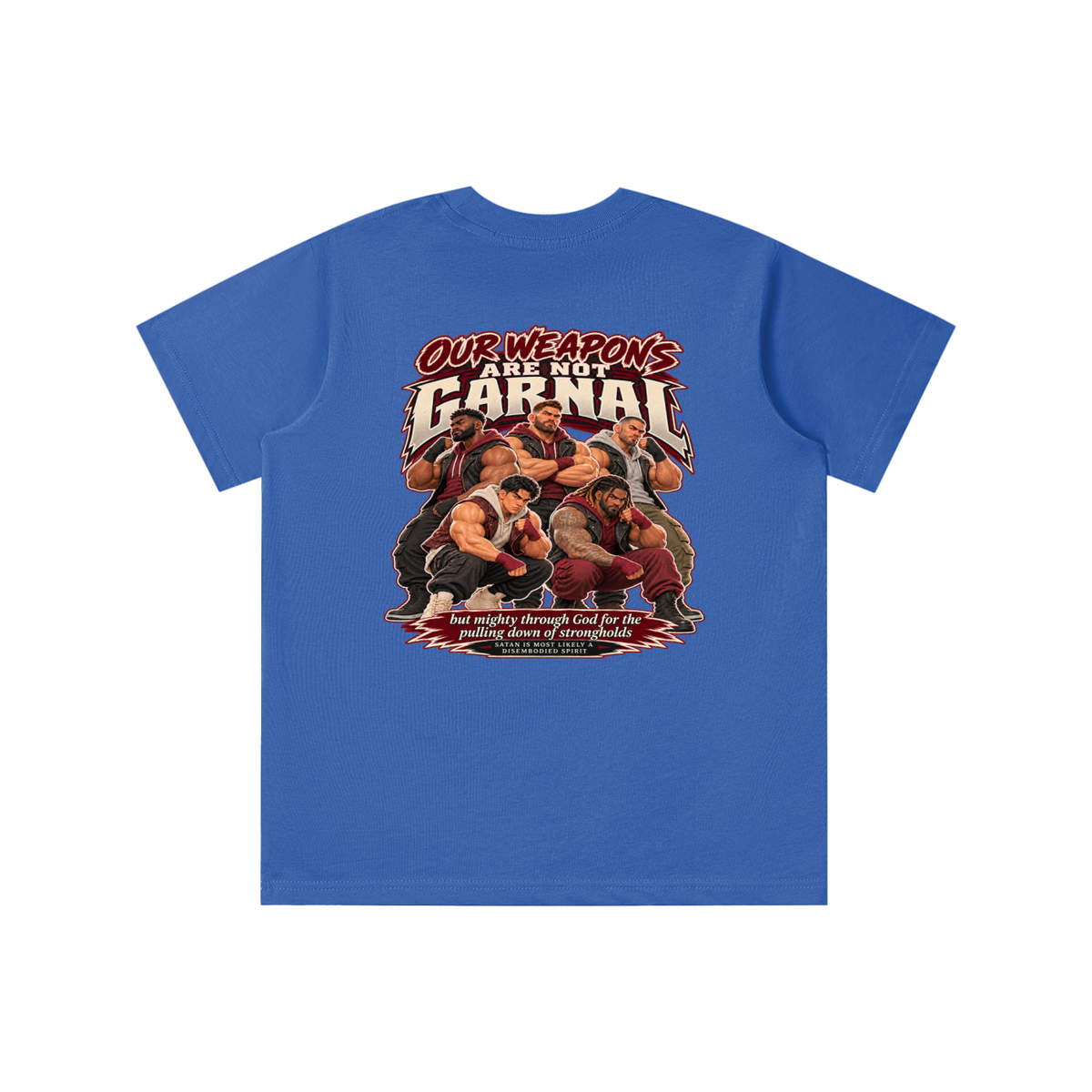 HUMANS ARE STUPID (Jeremiah 4:22) OUR WEAPONS ARE NOT CARNAL but mighty through God for the pulling down of strongholds SATAN IS MOST LIKELY A DISEMBODIED SPIRIT youth T-shirt