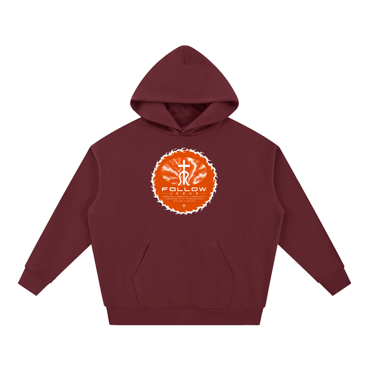 Follow Jesus Romans 3:23 -> Romans 6:23 -> Romans 5:8-9 -> 1 Corinthians 15:1-4 -> Ephesians 2:8-9 -> Acts 16:31 -> John 5:24 Hoodie