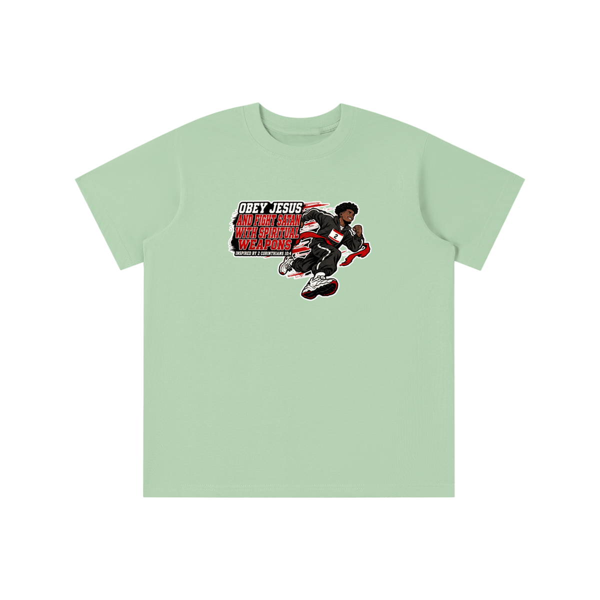OBEY JESUS AND FIGHT SATAN WITH SPIRITUAL WEAPONS INSPIRED BY 2 CORINTHIANS 10:4 youth T-shirt