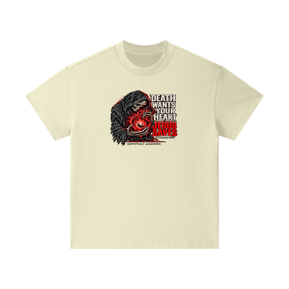 DEATH WANTS YOUR HEART JESUS SAVES ROMANS 6:23 REVIVAL ARMOUR KIDS T-Shirt