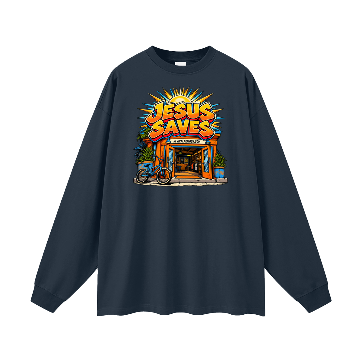 JESUS SAVES REVIVALARMOUR.COM Long Sleeve T-Shirt