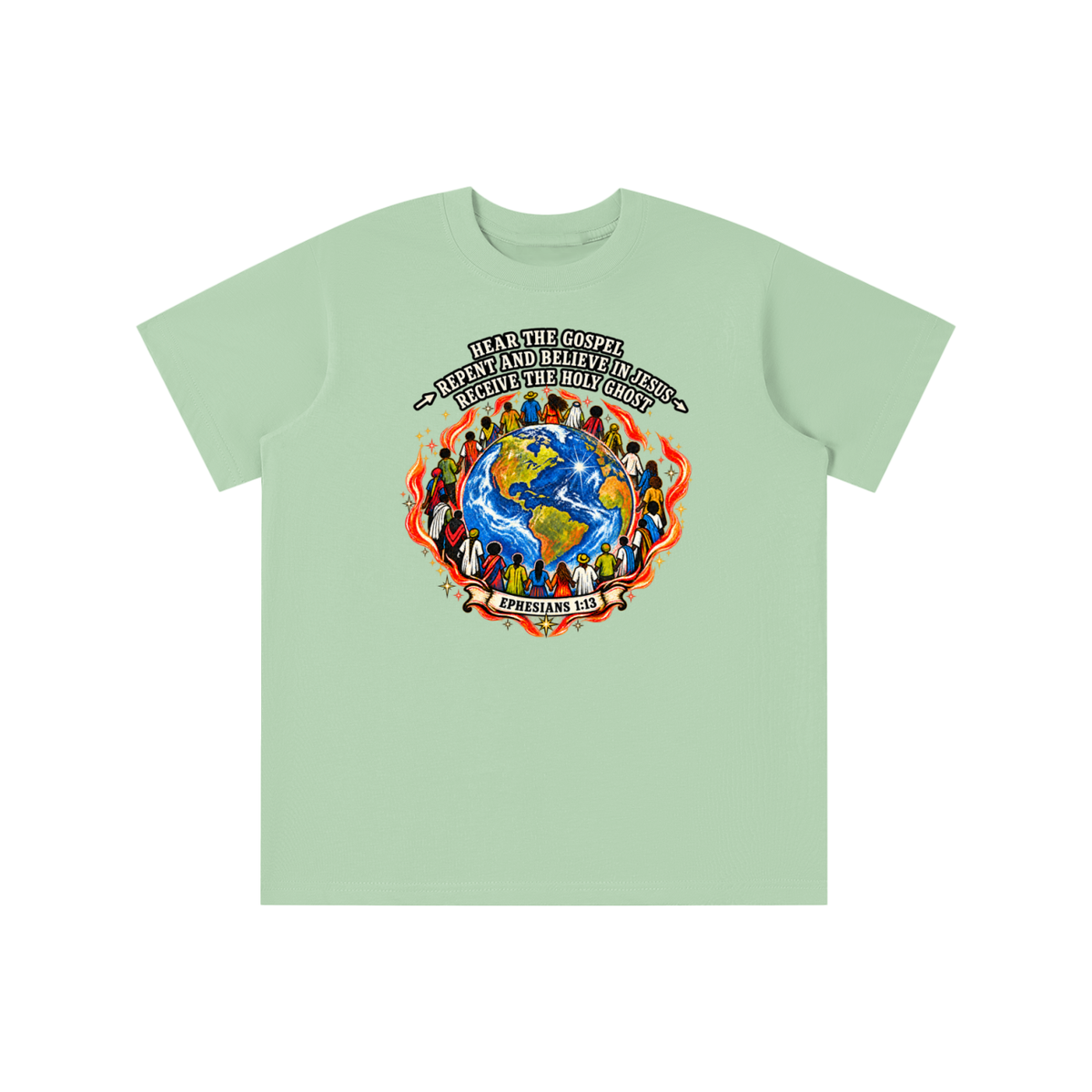 Hear the Gospel > repent and believe in Jesus > Receive the Holy Ghost youth T-shirt