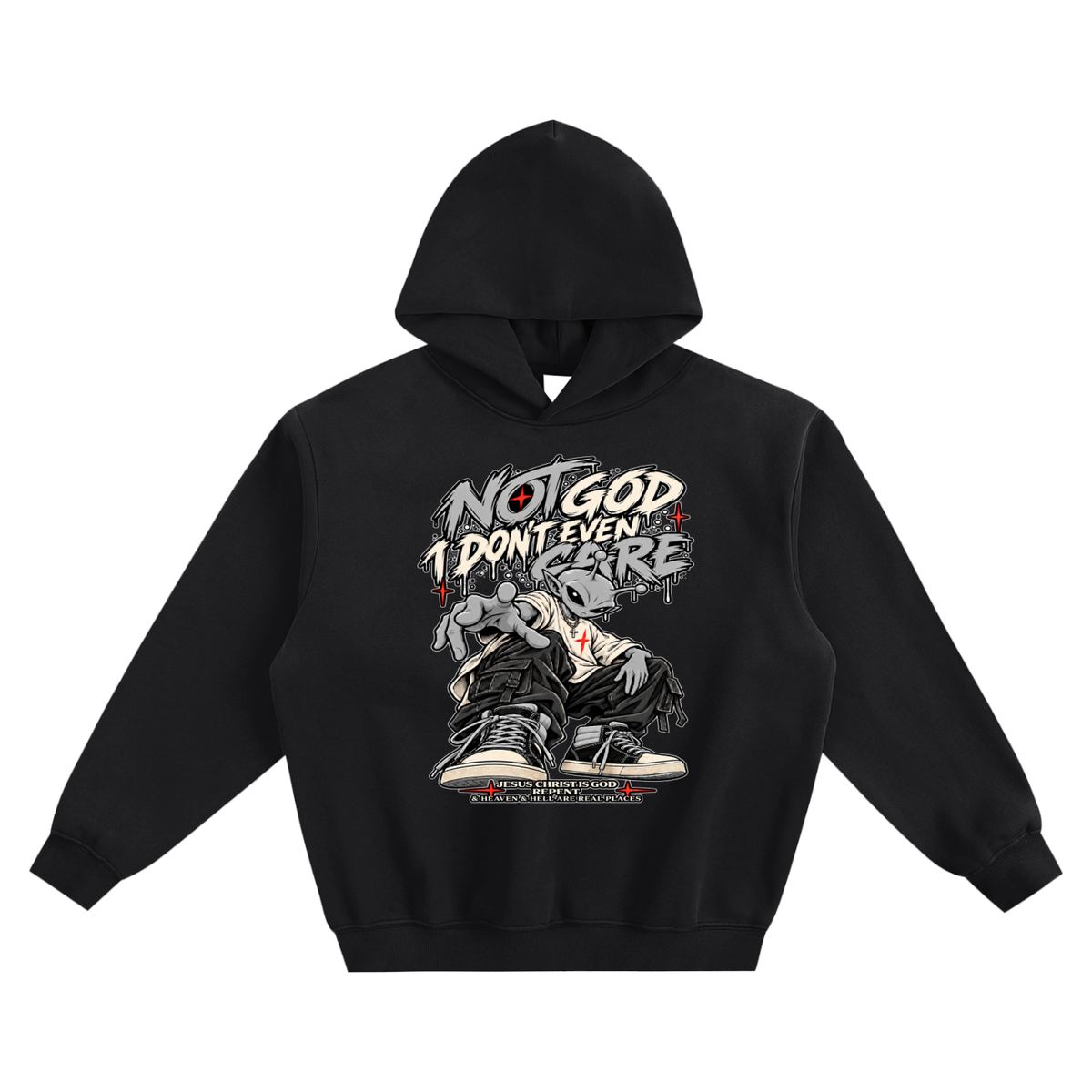 NOT GOD I DON'T EVEN CARE JESUS CHRIST IS GOD REPENT & HEAVEN & HELL ARE REAL PLACES no pocket Hoodie