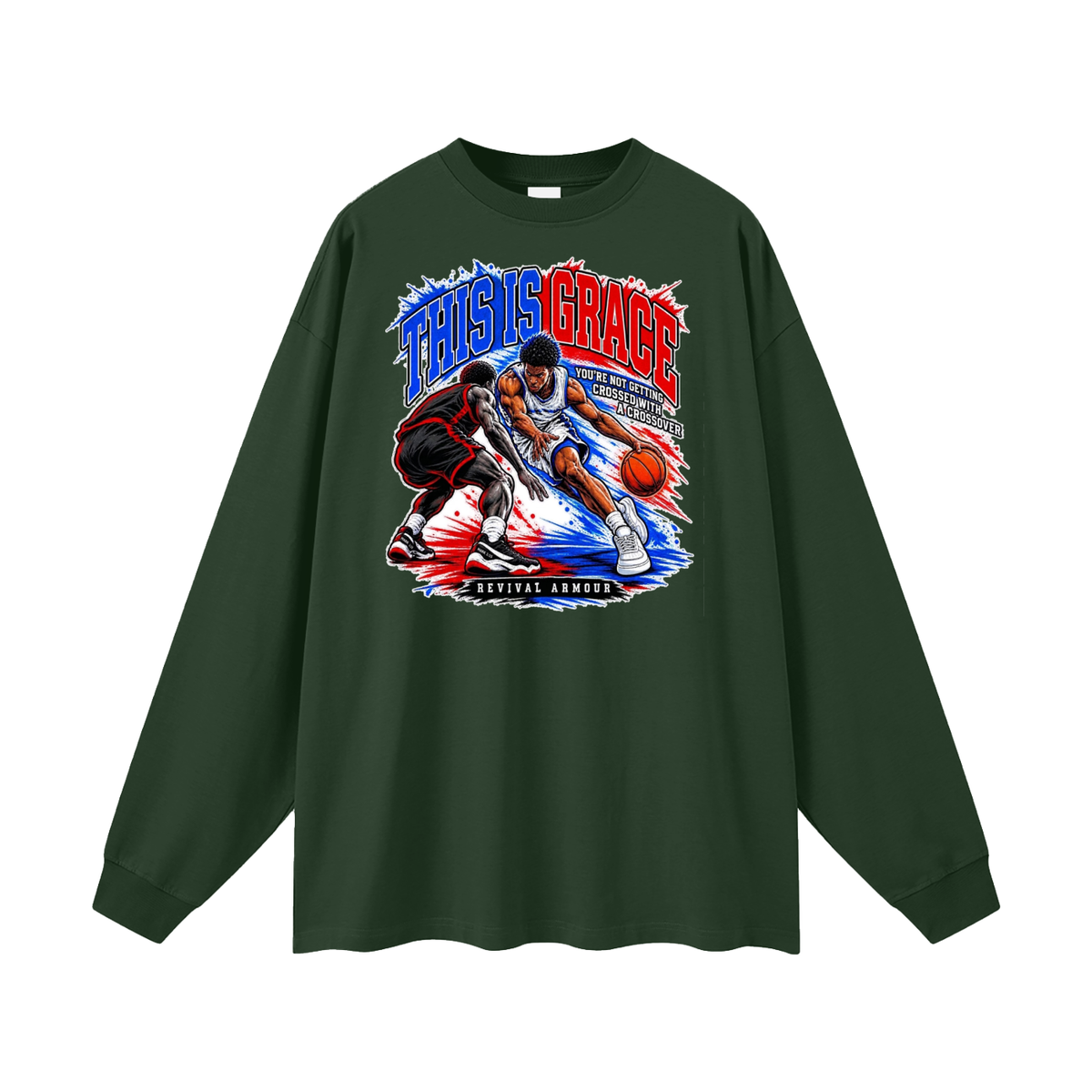 THIS IS GRACE YOU'RE NOT GETTING CROSSED WITH A CROSSOVER ( MARK 1:15 IS ON HIS SHOES TOO ) Long Sleeve T-Shirt