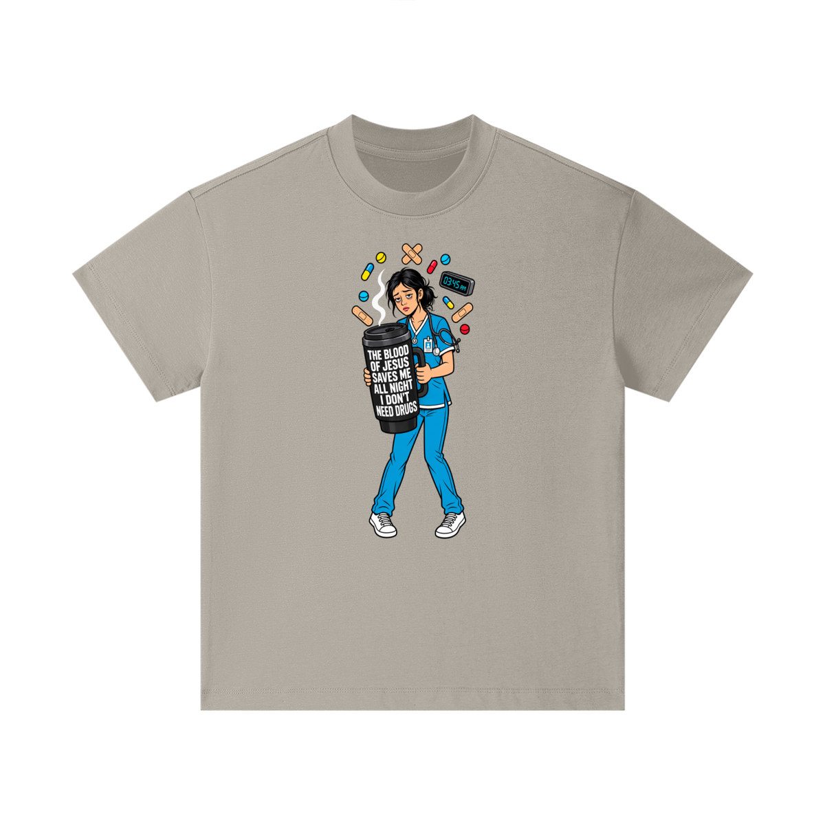 THE BLOOD OF JESUS SAVES ME ALL NIGHT I DON'T NEED DRUGS Kids T-Shirt