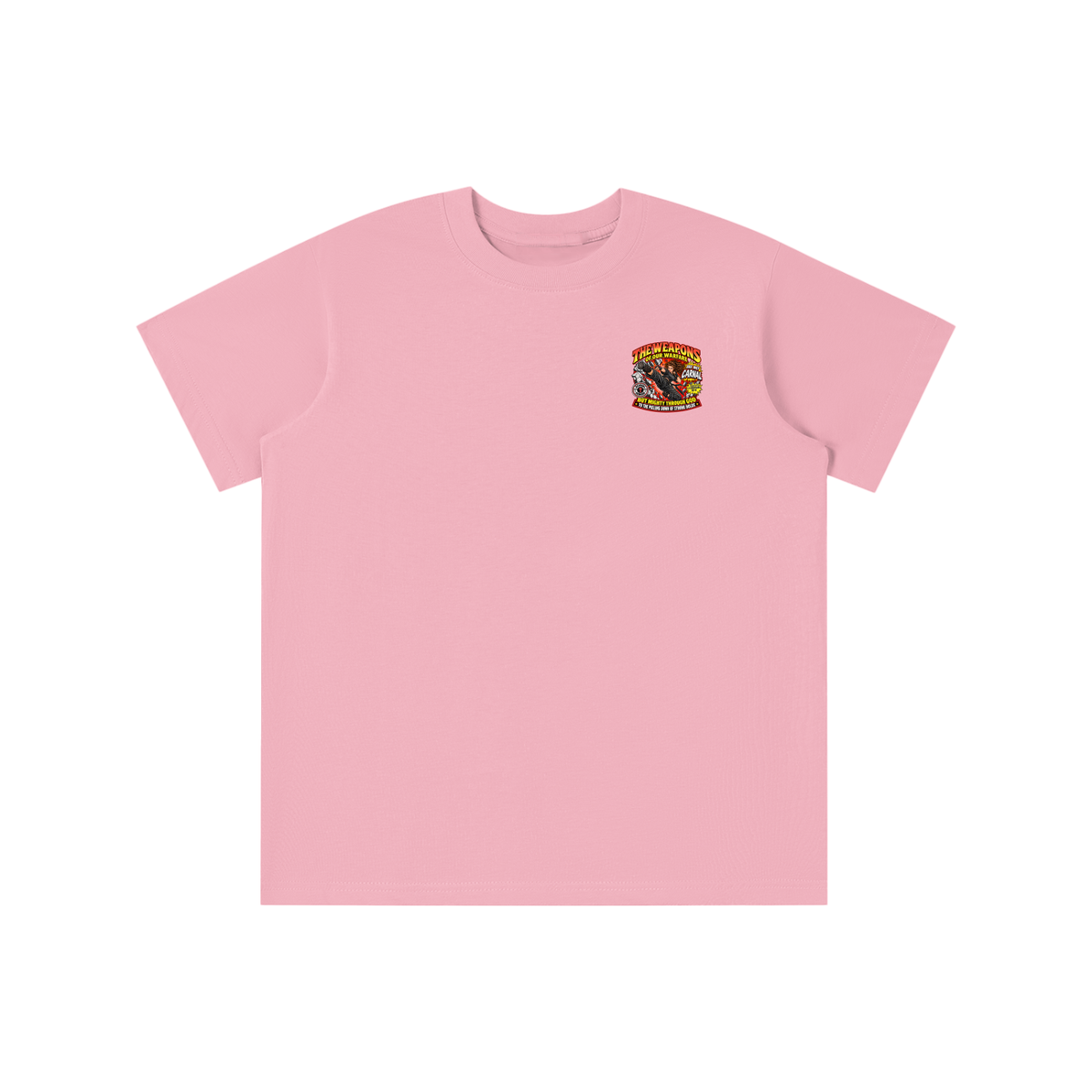 THE WEAPONS OF OUR WARFARE ARE NOT CARNAL INSPIRED BY 2 CORINTHIANS 10:4 BUT MIGHTY THROUGH GOD TO THE PULLING DOWN OF STRONG HOLDS REVIVAL ARMOUR youthT-shirt