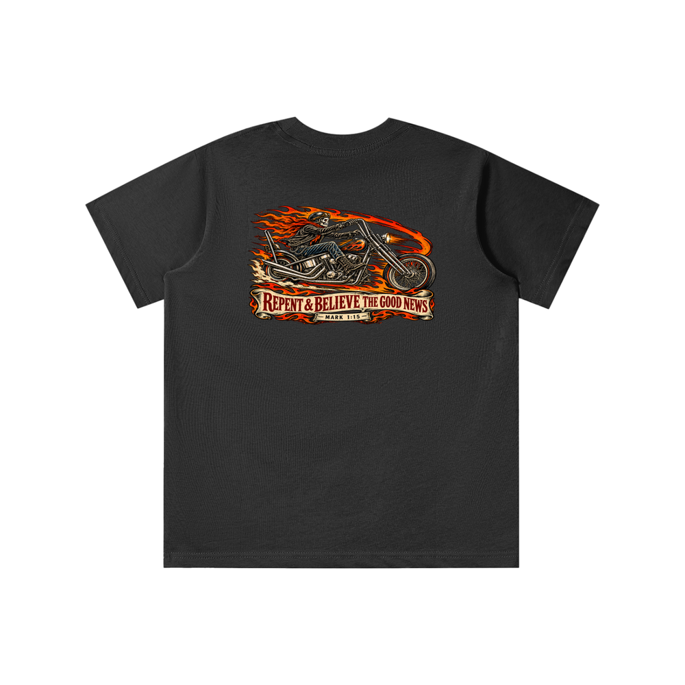 JESUS SAVES REPENT & BELIEVE THE GOOD NEWS - MARK 1:15 - youth T-shirt
