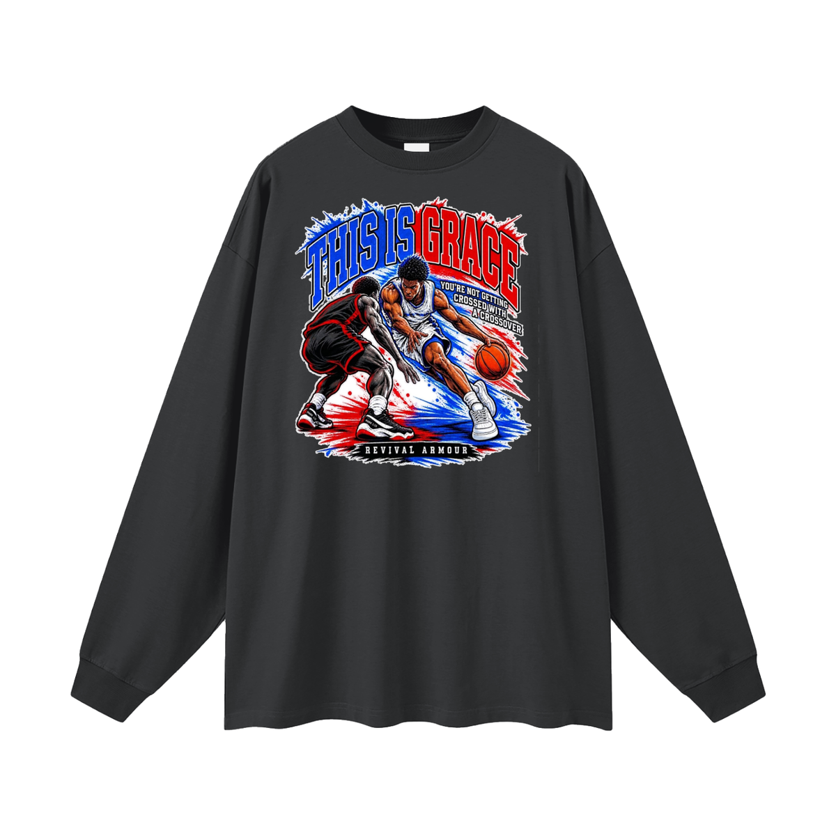 THIS IS GRACE YOU'RE NOT GETTING CROSSED WITH A CROSSOVER ( MARK 1:15 IS ON HIS SHOES TOO ) Long Sleeve T-Shirt
