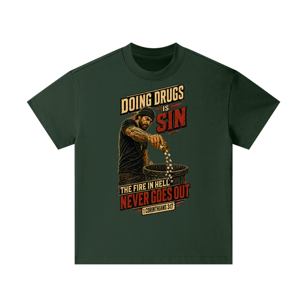 Doing drugs is sin The fire in hell never goes out Kids T-Shirt
