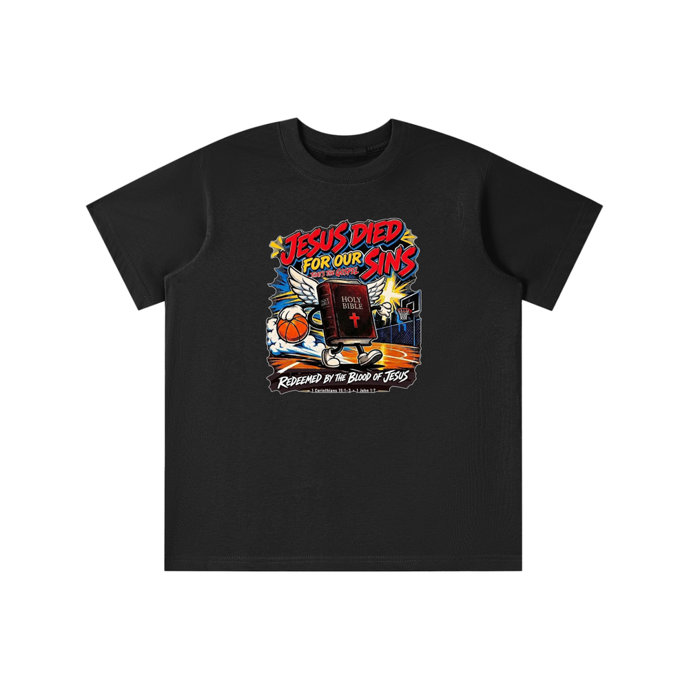 Jesus died for our sins that's the gospel redeemed by the blood of Jesus 1 Corinthians 15:1-3 . 1 John 1:7 youth T-shirt