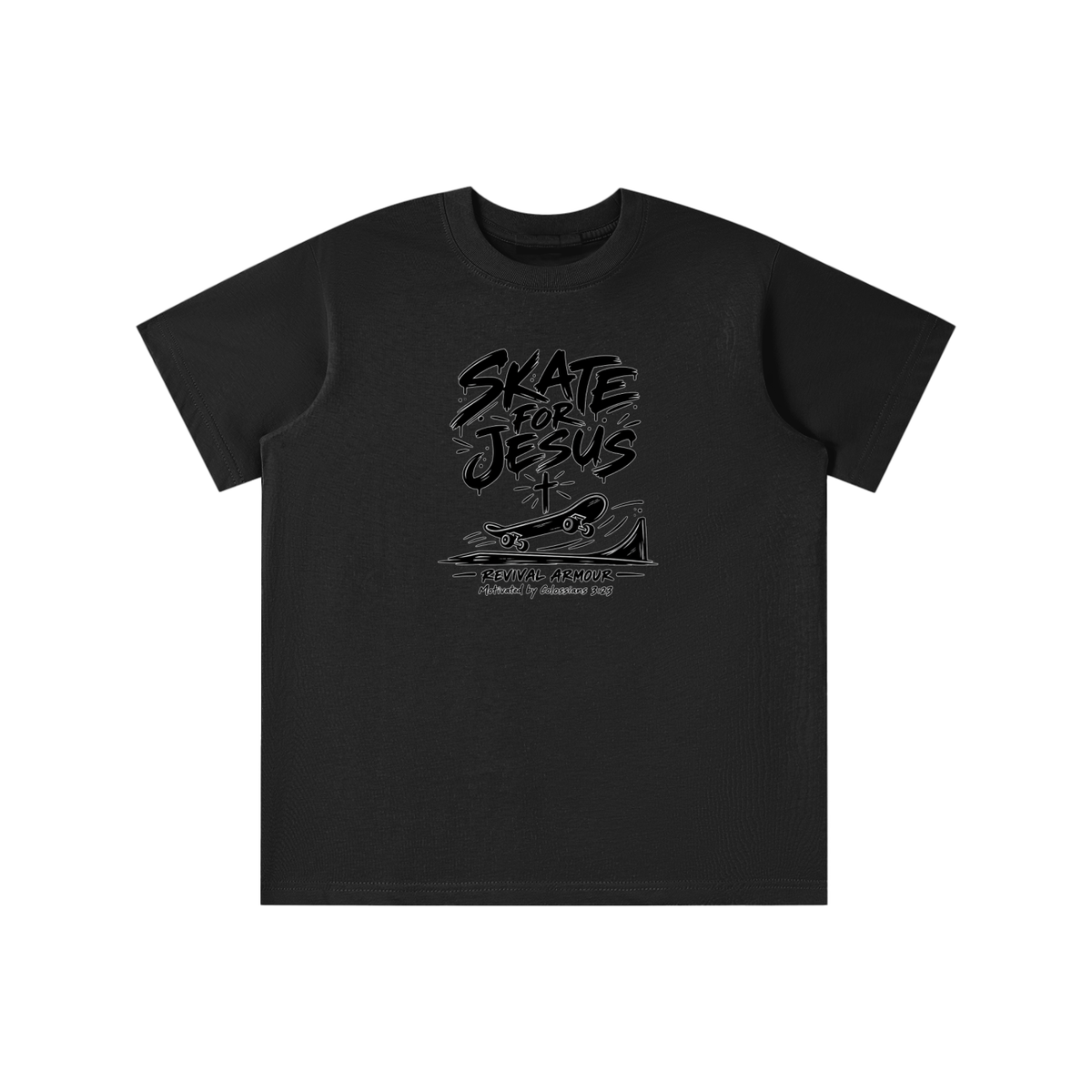 SKATE FOR JESUS REVIVAL ARMOUR Motivated by Colossians 3:23 youth T-shirt