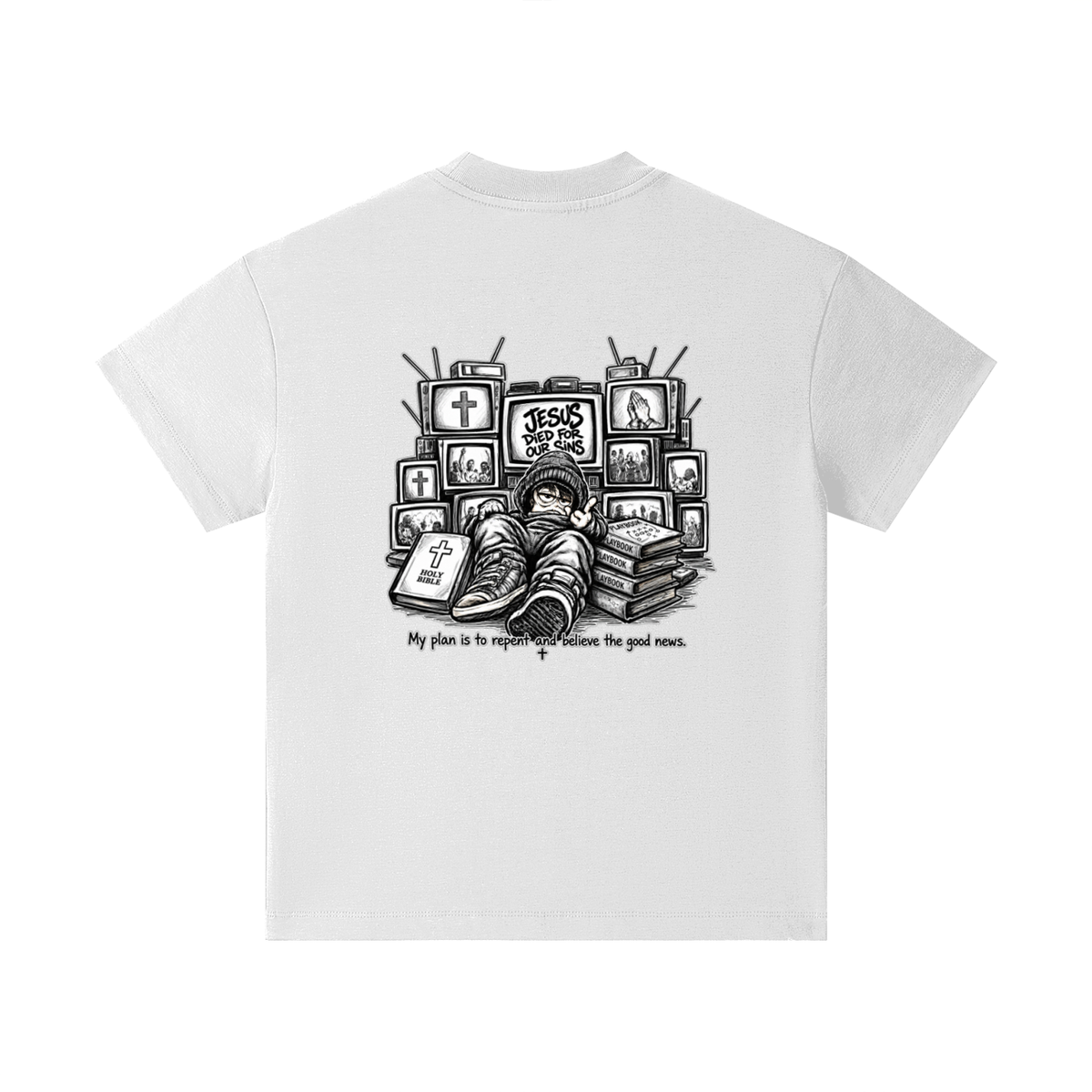 JESUS DIED FOR OUR SINS MY PLAN IS TO REPENT AND BELIEVE THE GOOD NEWS. Kids T-Shirt