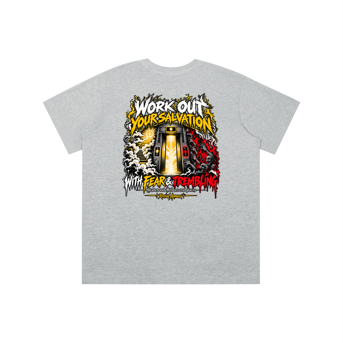 THE WAGE OF SIN IS DEATH WORKOUT YOUR SALVATION WITH FEAR & TREMBLING youth T-shirt