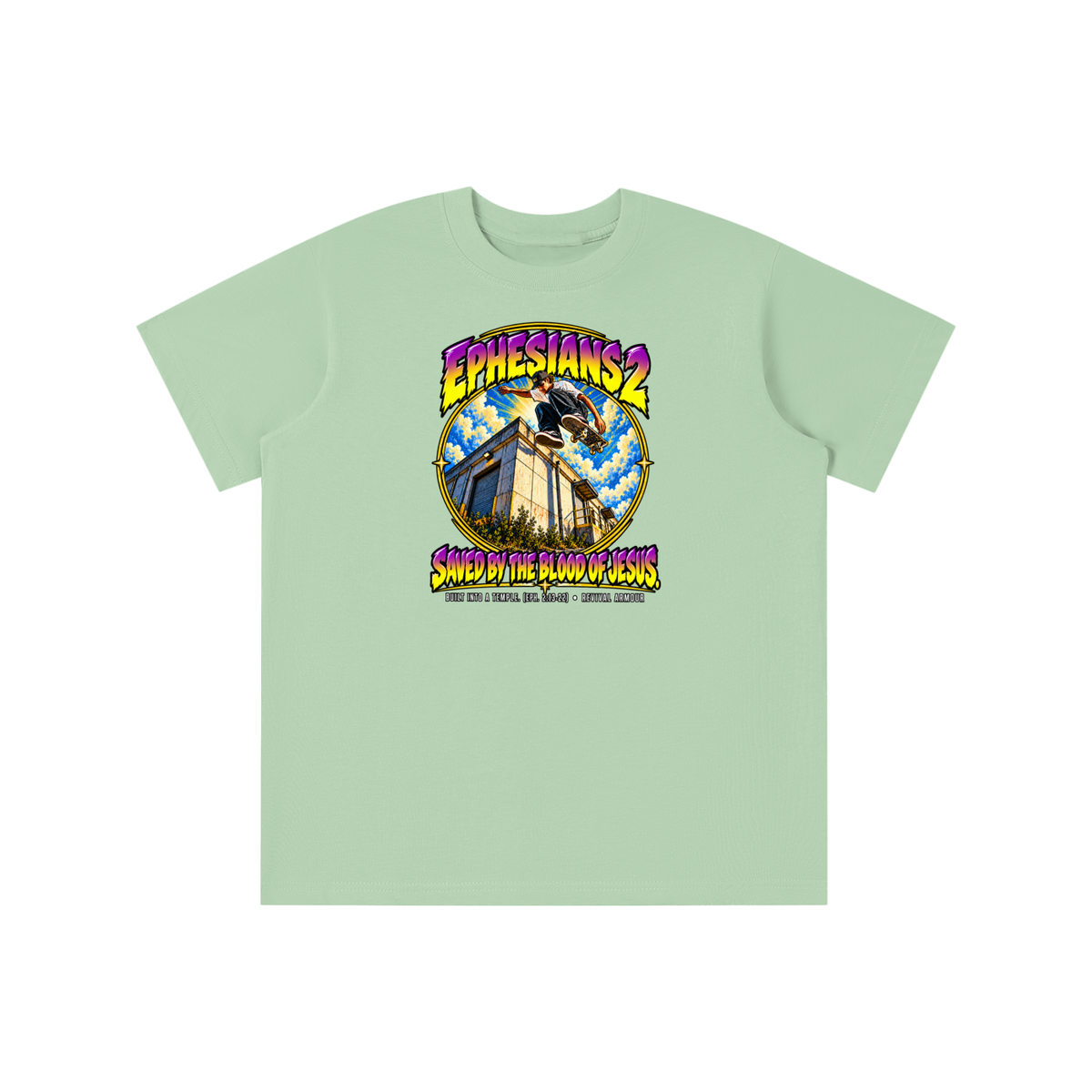 EPHESIANS 2 SAVED BY THE BLOOD OF JESUS BUILT INTO A TEMPLE. (EPH. 2:13-22) youth T-shirt