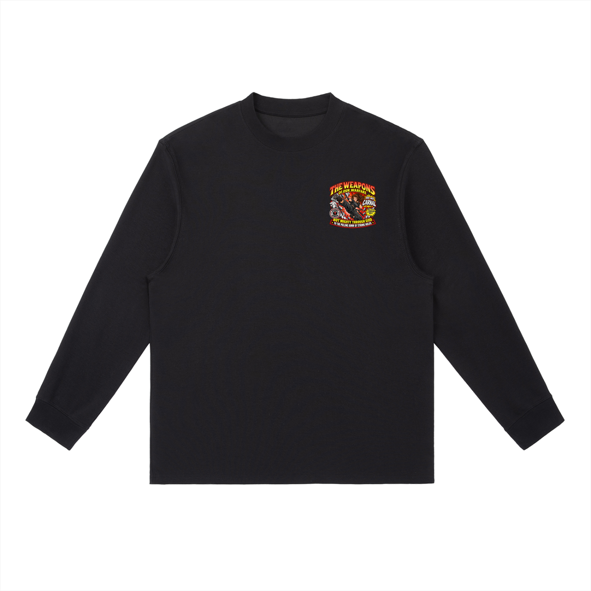 THE WEAPONS OF OUR WARFARE ARE NOT CARNAL INSPIRED BY 2 CORINTHIANS 10:4 BUT MIGHTY THROUGH GOD TO THE PULLING DOWN OF STRONG HOLDS REVIVAL ARMOUR Long-Sleeve T-Shirt