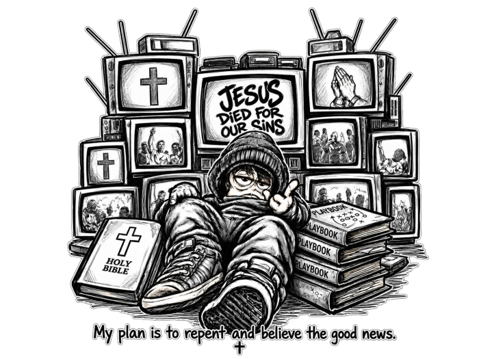 JESUS DIED FOR OUR SINS MY PLAN IS TO REPENT AND BELIEVE THE GOOD NEWS. youth T-shirt